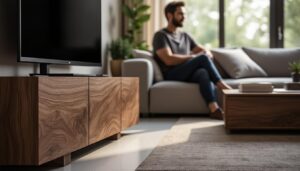 découvrez le meuble tv kaorka k16 xs 120 cm en noyer : design intemporel, rangements pratiques et matériaux durables pour un investissement pérenne.