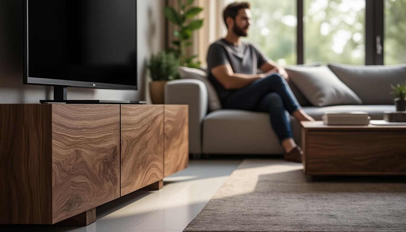 découvrez le meuble tv kaorka k16 xs 120 cm en noyer : design intemporel, rangements pratiques et matériaux durables pour un investissement pérenne.