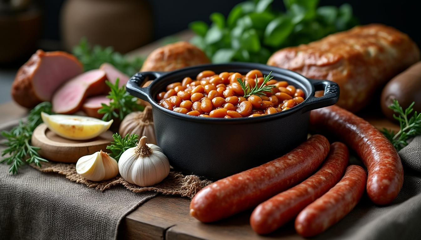 découvrez les ingrédients incontournables de la recette traditionnelle du cassoulet de castelnaudary, ce plat emblématique du sud-ouest à base de haricots blancs, confit de canard et saucisse.