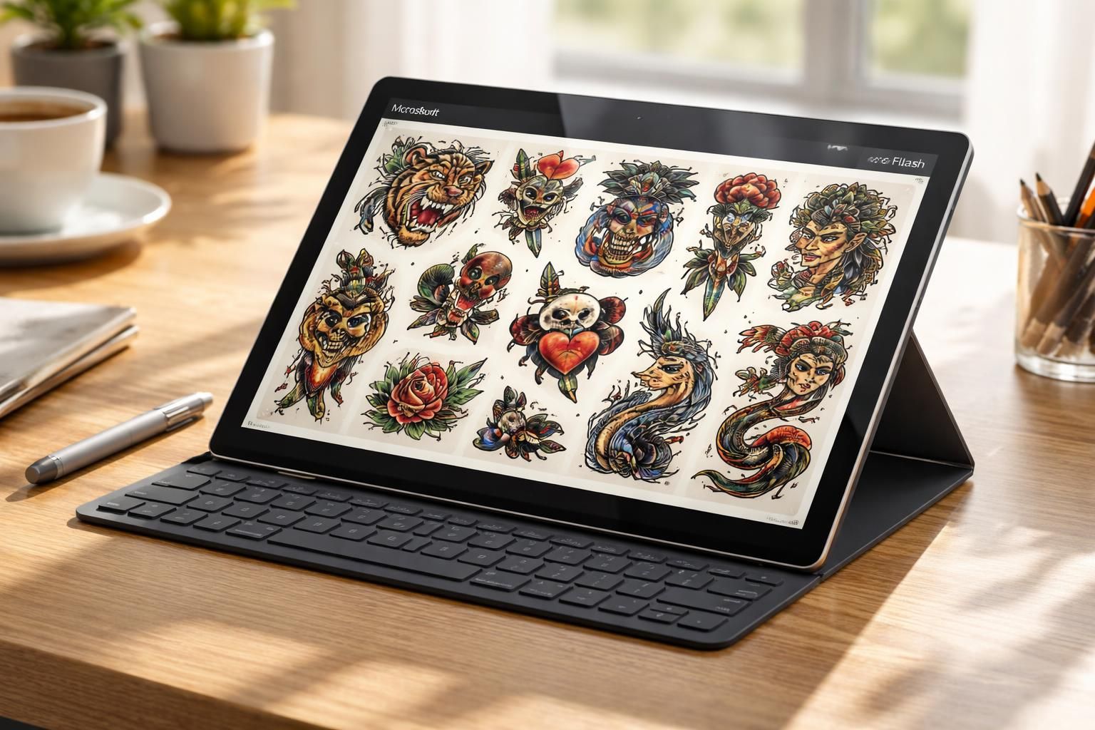 découvrez comment les flashs tatouage prennent vie avec un rendu galerie exceptionnel sur tablette tactile microsoft, alliant art et technologie pour une expérience unique.