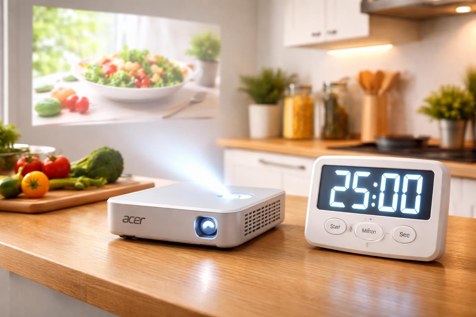 découvrez le mini vidéoprojecteur acer avec minuterie de cuisson xxl intégrée, l'outil idéal pour gérer parfaitement vos sessions de cuisine et profiter d'une image nette et immersive.