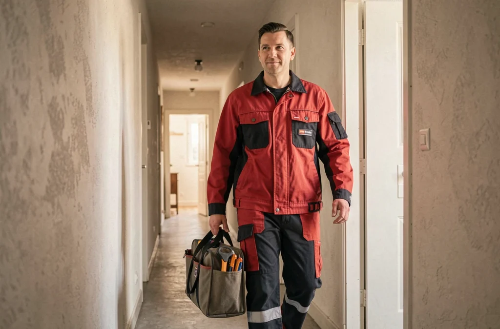 Plombier de Allo S.O.S Plombier arrivant en urgence avec son sac d'outils